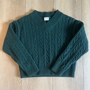 Sunday Best by Aritzia Deep Emerald Green Cable Knit V-Neck Sweater size M